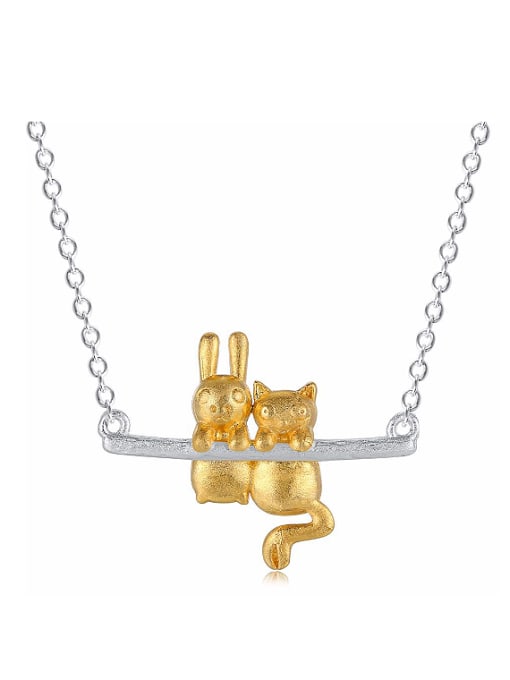 ZK 925 Sterling Silver Two Gold Plated Rabbits Necklace 0