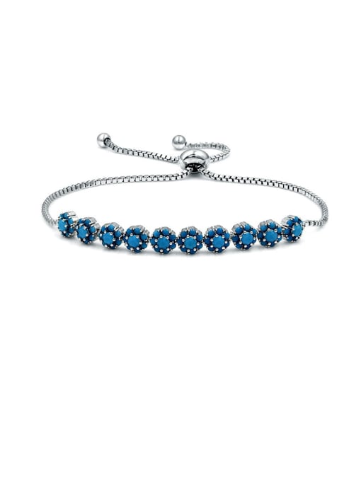light blue Copper With Cubic Zirconia  Simplistic Flower  Adjustable Bracelets