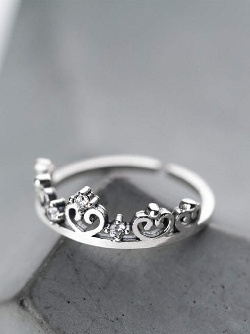 Rosh All-match Crown Shaped Rhinestone S925 Silver Ring 1