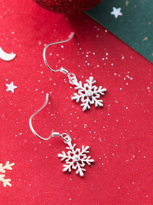 Snowflake Earrings 925 Sterling Silver With  Cute Christmas gift Stud Earrings