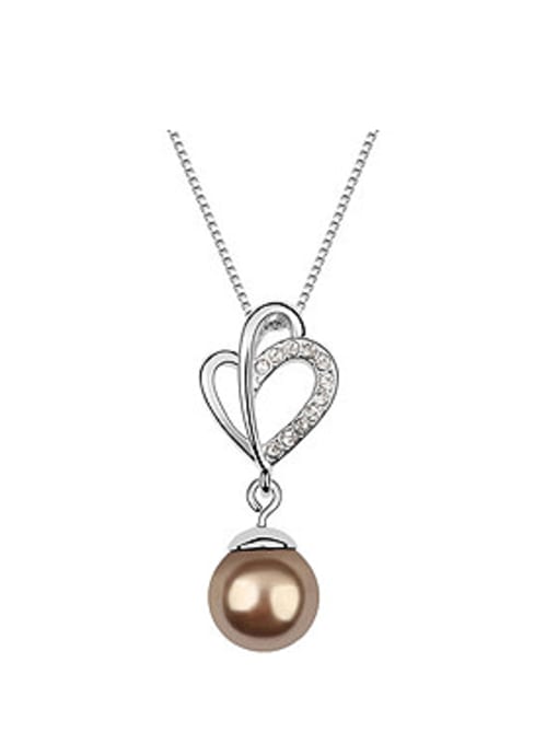 brown Simple Imitation Pearl Tiny White Crystals Alloy Necklace