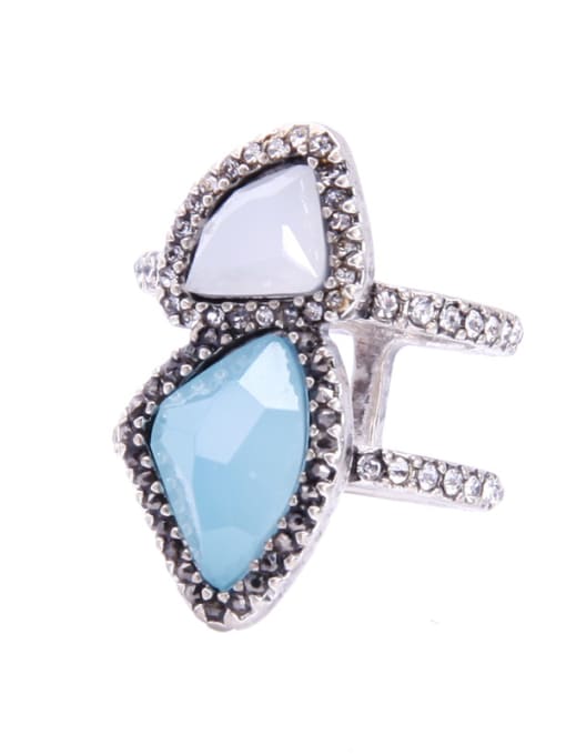Picture Color Blue White Stones Geometric Shaped Women Ring Set