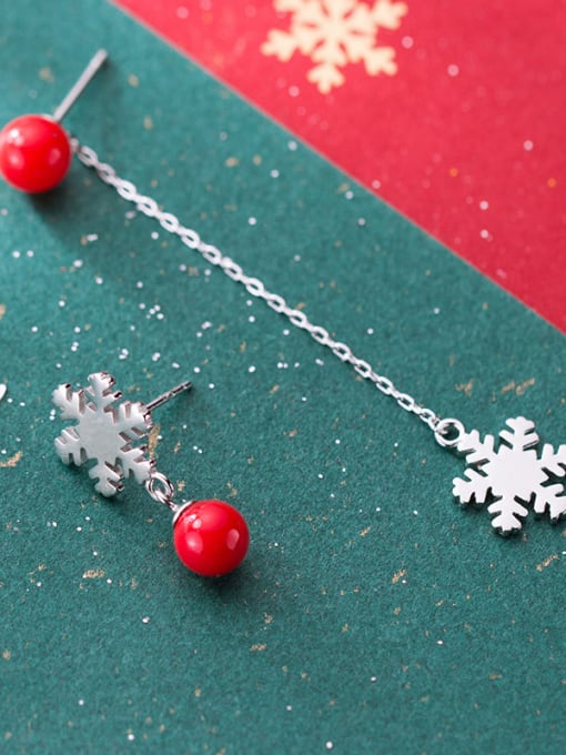 Snowflake Beaded Earrings 925 Sterling Silver With  Cute Christmas gift Stud Earrings