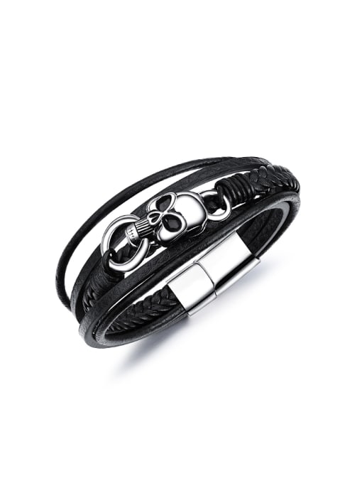 Open Sky Fashion Personalized Skull Multi-band Artificial Leather Bracelet 0