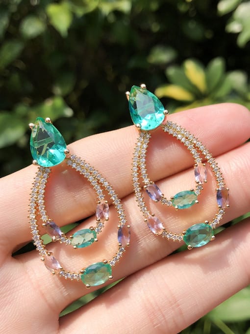 ROSS Copper With Cubic Zirconia Trendy Water Drop Cluster Earrings 3