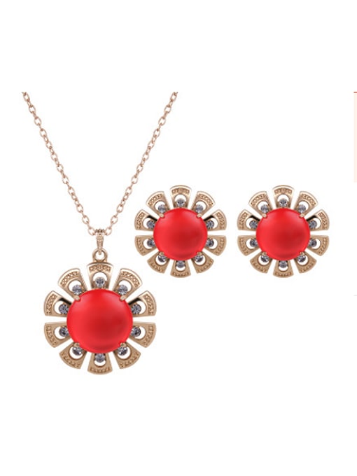 red 2018 2018 2018 Alloy Imitation-gold Plated Fashion Artificial Stones Two Pieces Jewelry Set