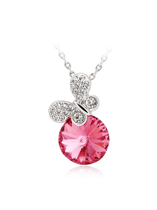 pink Simple Round Crystal Butterfly Necklace