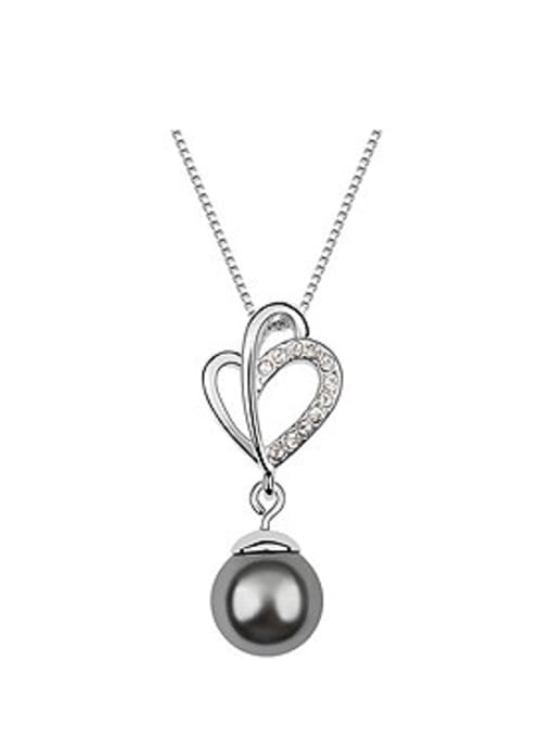 deep grey Simple Imitation Pearl Tiny White Crystals Alloy Necklace