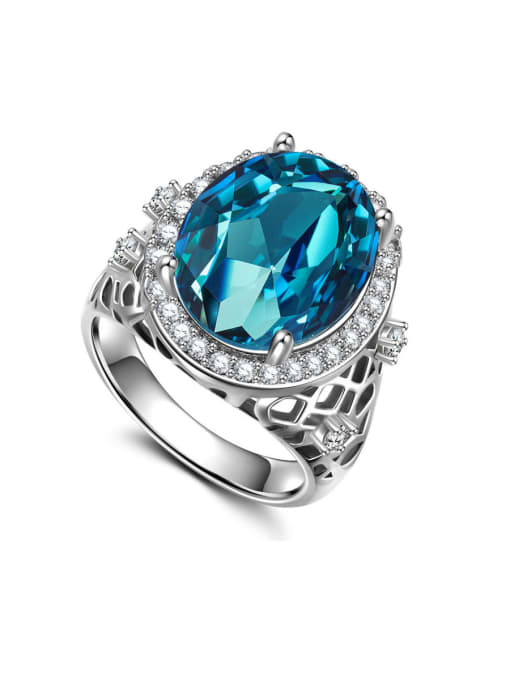 Sea blue Copper With Cubic Zirconia Exaggerated Oval Solitaire Rings
