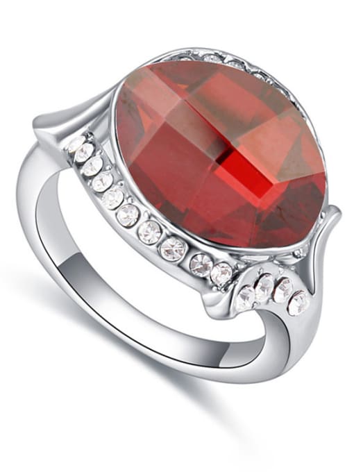 red Exaggerated Oval austrian Crystal-accented Alloy Ring