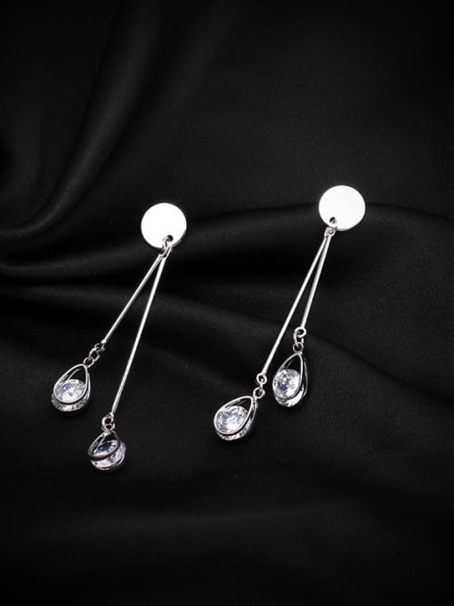 Platinum Copper With  Cubic Zirconia Simplistic Round Threader Earrings