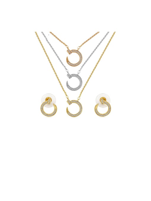Mo Hai Copper With Cubic Zirconia Simplistic Hollow  Round Earrings And Necklaces 2 Piece Jewelry Set