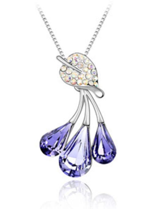 purple Exquisite Water Drop austrian Crystals Little Leaf Alloy Necklace