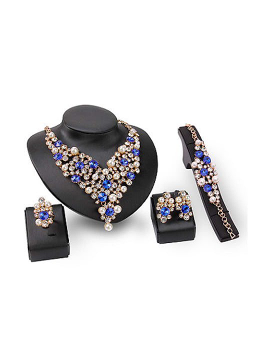 BESTIE Alloy Imitation-gold Plated Fashion Artificial Pearls and Stones Four Pieces Jewelry Set 0