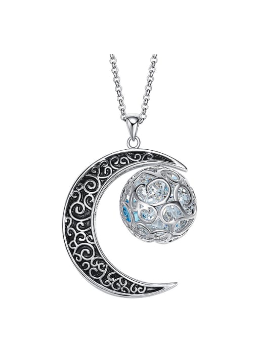 blcek Moon Shaped austrian Crystal Necklace