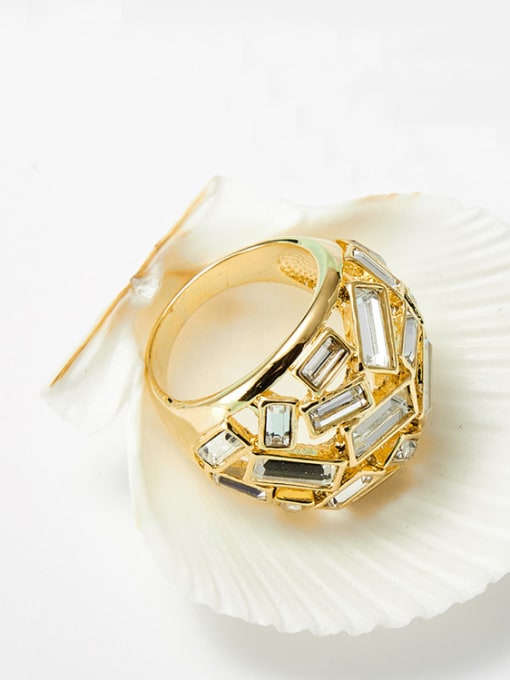 CEIDAI 18K Gold Plated Crystal Statement Ring 1