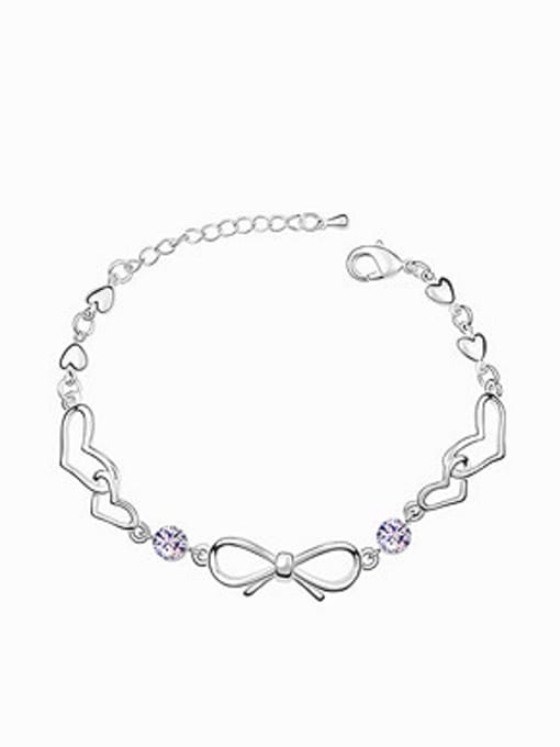 purple Simple Cubic austrian Crystals Little Bowknot Heart Alloy Bracelet