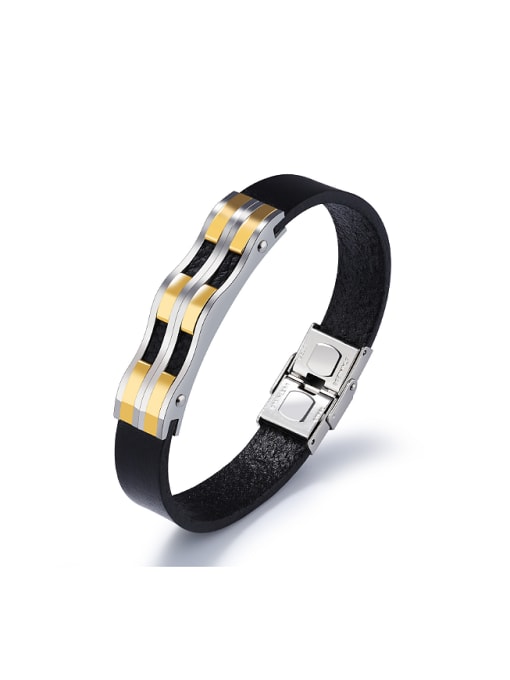 gold Simple Wave Titanium Artificial Leather Bracelet