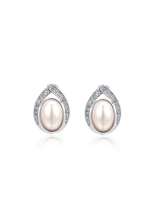 Platinum Exquisite Water Drop Artificial Pearl Stud Earrings