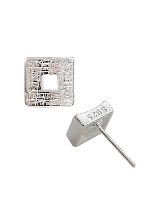 DAKA Simple Hollow Square Silver Rough Stud Earrings 0