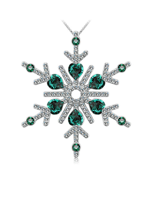 Platinum ,Green 18K White Gold Austria Crystal Snowflake Shaped Necklace