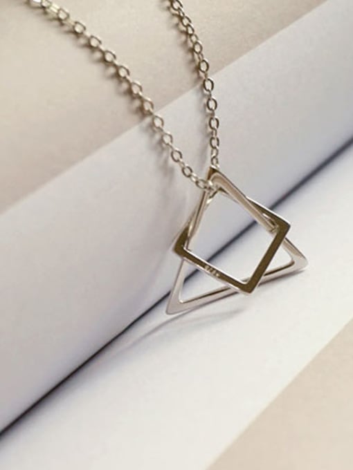 DAKA Simple Hollow Triangle Square Combined Silver Women Necklace 2