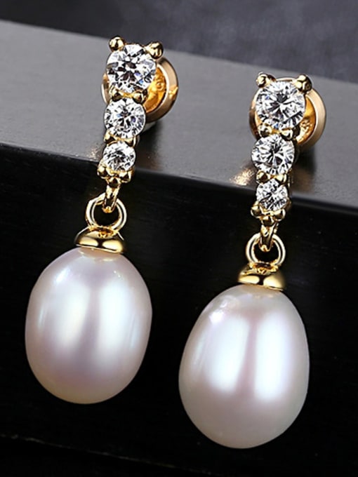 White Sterling silver fresh water 8-9mm natural pearl earrings