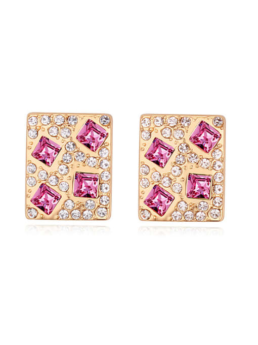 pink Personalized Champagne Gold Plated austrian Crystals-covered Stud Earrings
