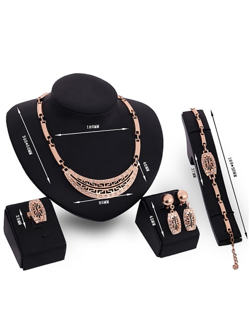 BESTIE new 2018 2018 Alloy Imitation-gold Plated Vintage style Rhinestones Hollow Four Pieces Jewelry Set 2