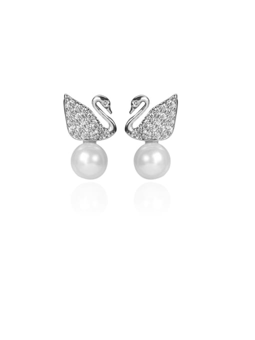 Mo Hai Copper With Platinum Plated Delicate Swan Stud Earrings