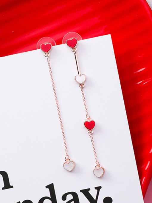 red Alloy With Rose Gold Plated Simplistic Shell Heart Earrings