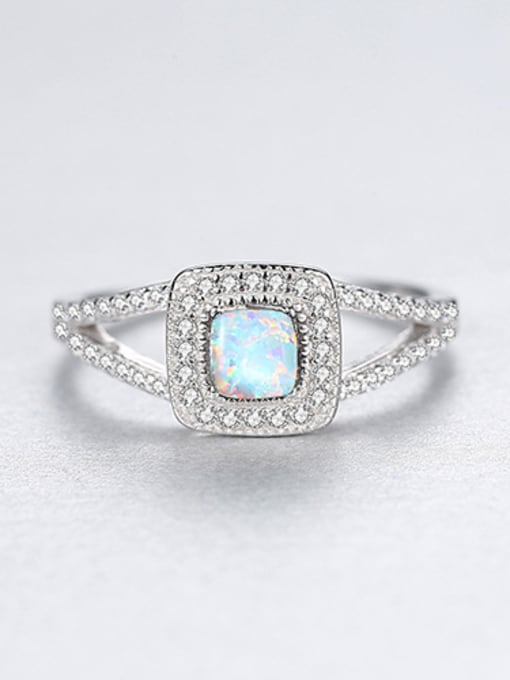 White 925 Sterling Silver With Opal  Personality Geometric Band Rings