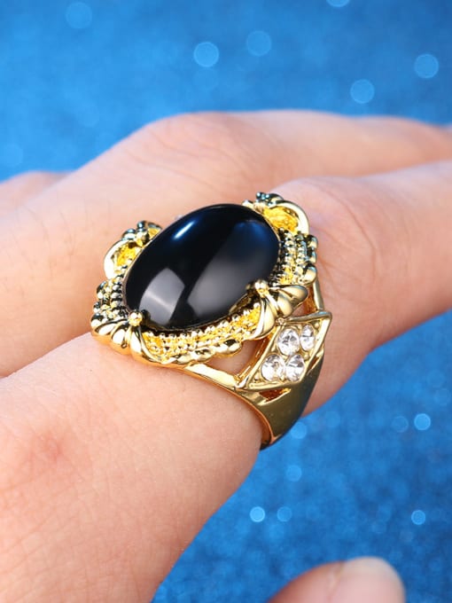 Gujin Gold Plated Black Resin stone Retro Alloy Ring 1