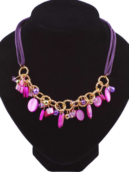 Purple Bohemia style Colorful Resin Artificial Leather Necklace