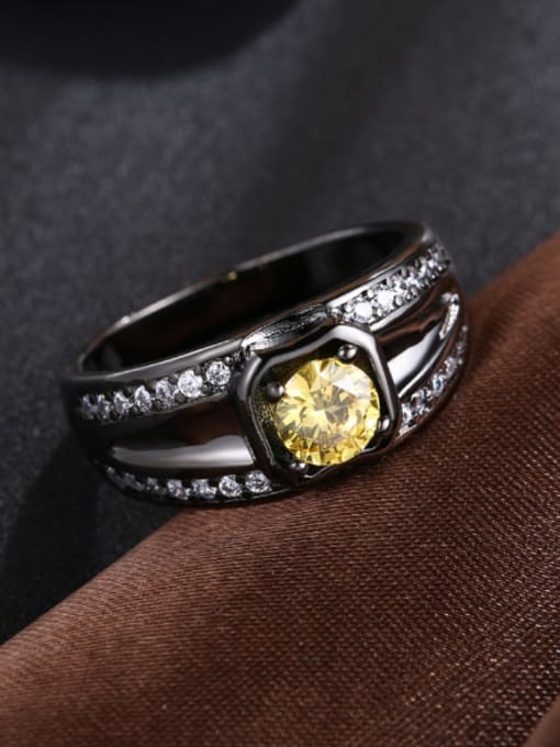 OUXI Personalized Zircon Gun Color Plated Ring 2