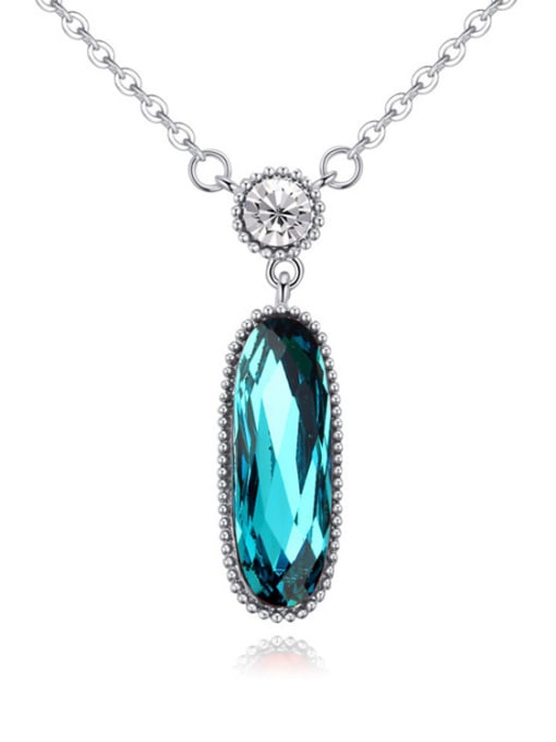 royal blue Simple Oval austrian Crystal Pendant Alloy Necklace