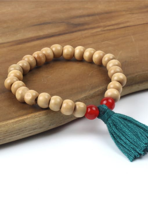 handmade Wooden Beads Natural Stones Tassel Bracelet 2