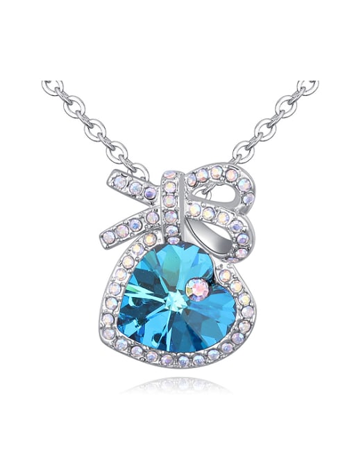 light blue Fashion Cubic austrian Crystals Bowknot Heart Pendant Alloy Necklace