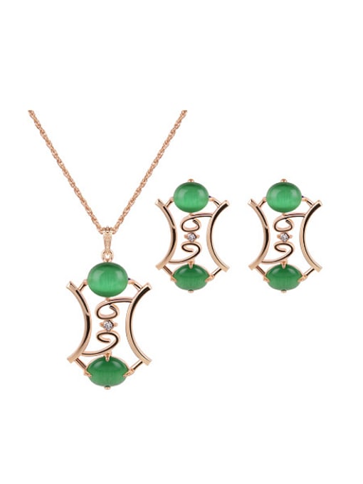 green 2018 2018 Alloy Imitation-gold Plated Fashion Artificial Stones Two Pieces Jewelry Set