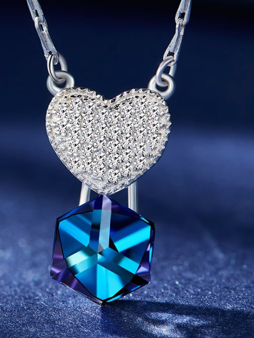 heart Blue Crystal S925 Silver Necklace