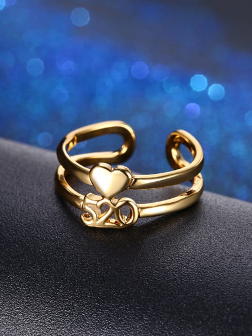 OUXI Fashion 18K Gold Heart Shaped Zircon Ring 2