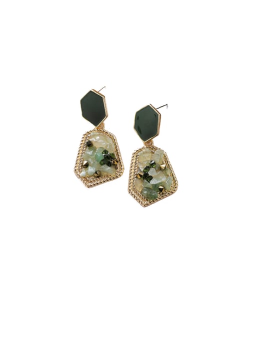 A Green Alloy With Gold Plated Vintage Irregular Geometric Pendant Drop Earrings