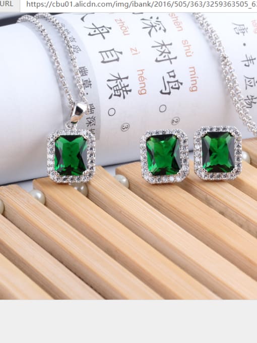 Green Europe and the United States 925 Sterling Silver rectangular zircon jewelry set
