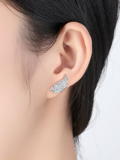 BLING SU Copper With 3A cubic zirconia leaf fashion earring 1