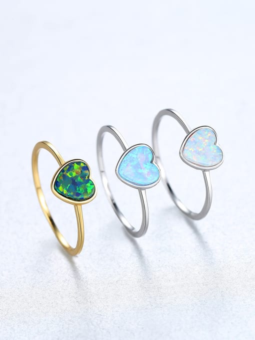 CCUI 925 Sterling Silver With Opal Fashion Heart Band Rings 2