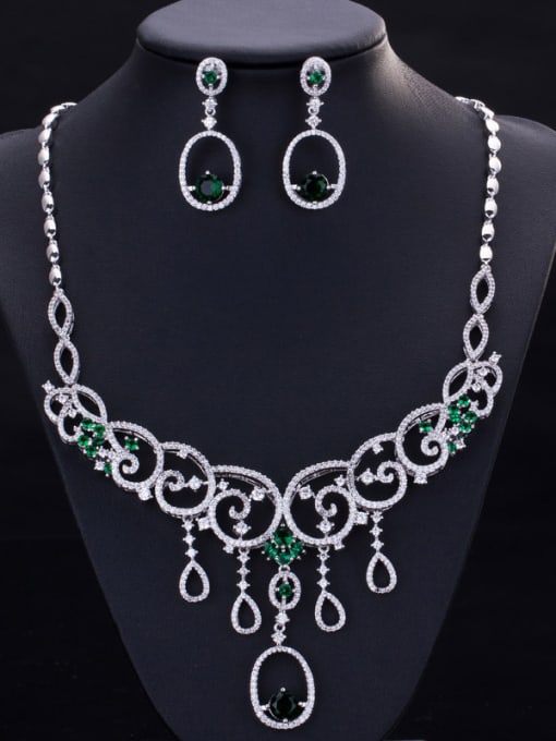Platinum Green cz Noble Bridal Accessory Two Pieces Jewelry Set