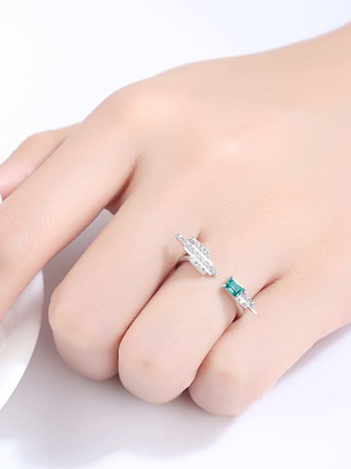 CCUI Sterling silver emerald inlaid zircon geometric free size ring 1