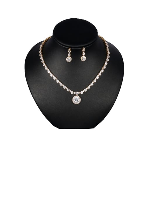 Mo Hai Copper With Cubic Zirconia Simplistic Round Earrings And Necklaces 2 Piece Jewelry Set 1