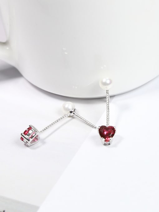 Peng Yuan Fashion Imitation Pearl Heart-shaped stone 925 Silver Stud Earrings 1