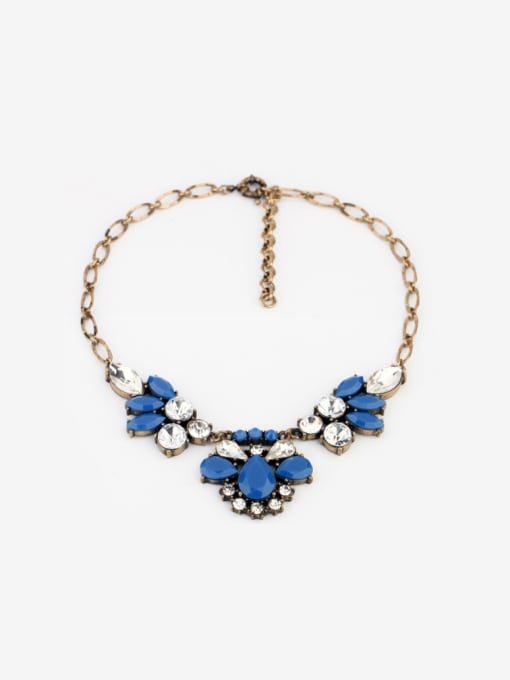 Blue Flower Shaped Artificial Stones Alloy Necklace